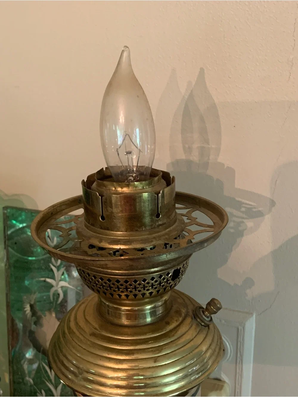 Antique Oil Lamp Converted Japanese Satsuma Meiji Hand Painted Birds Floral
